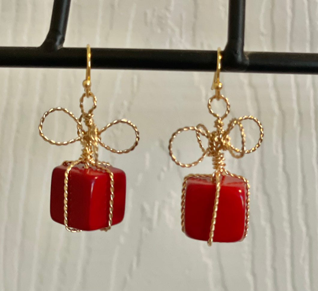 Red Christmas Presents Tagua Earrings