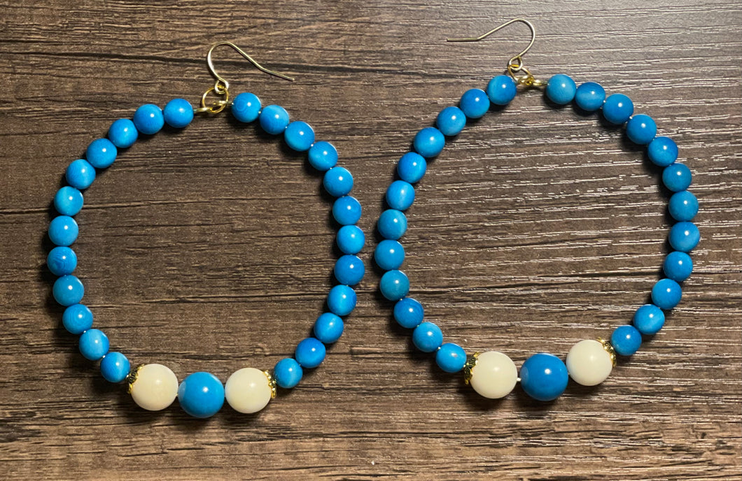 Turquoise and White Hoop Earrings