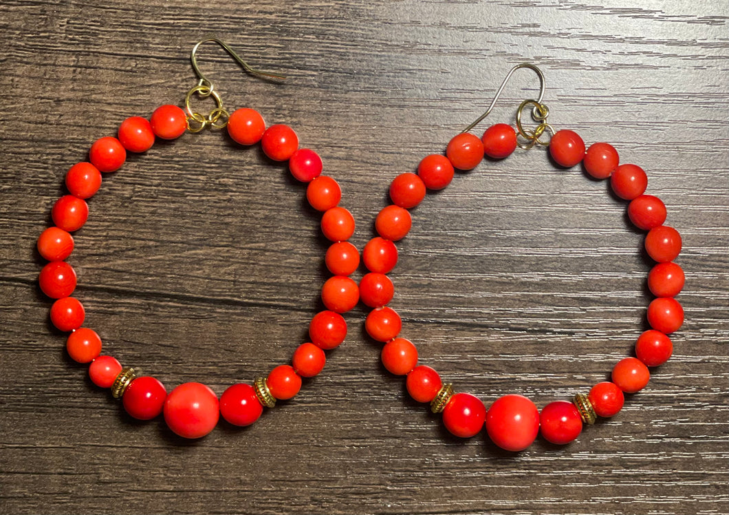 Red Hoop Tagua Earrings