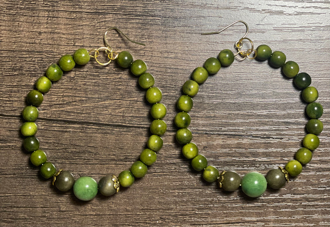 Olive Green Hoop Tagua Earrings