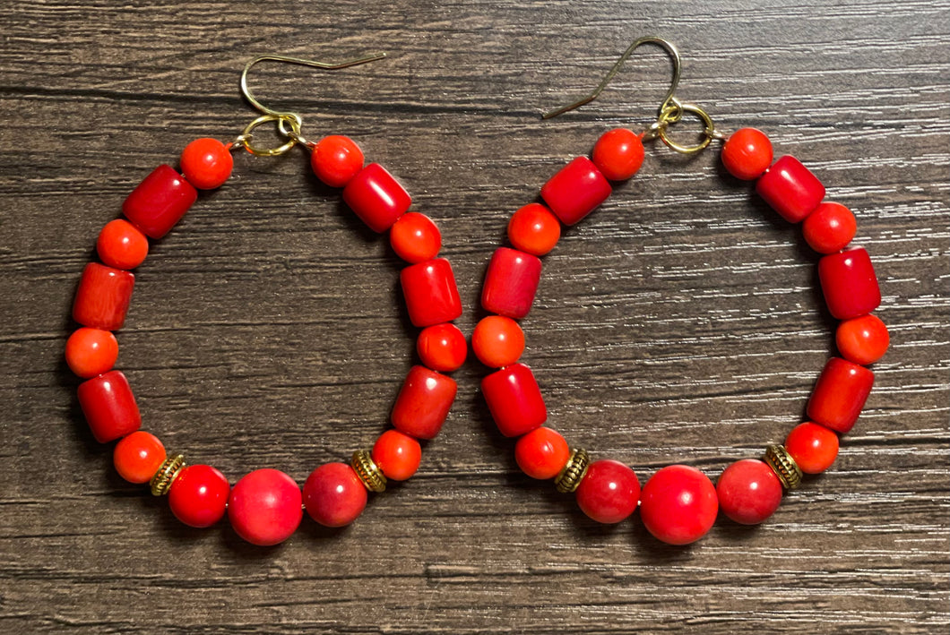 Red Hoop Tagua Earrings