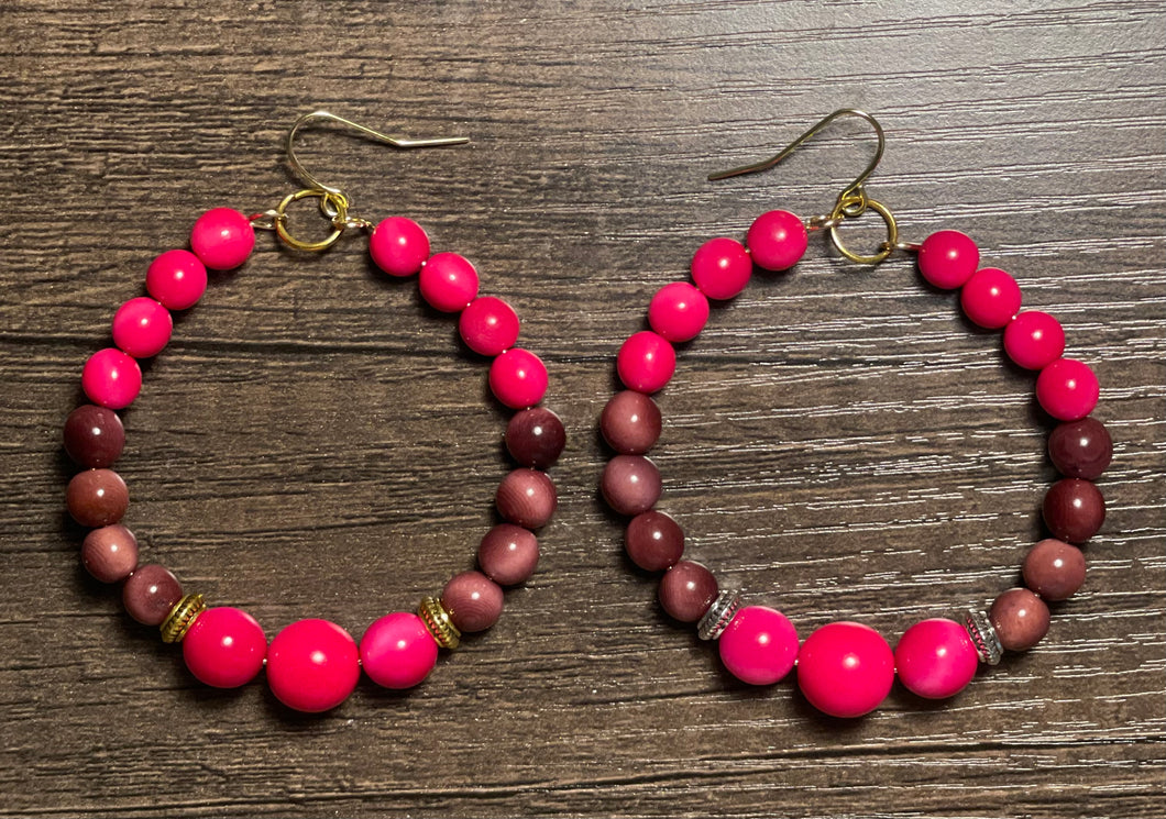 Pink and Maroon Hoop Tagua Earrings