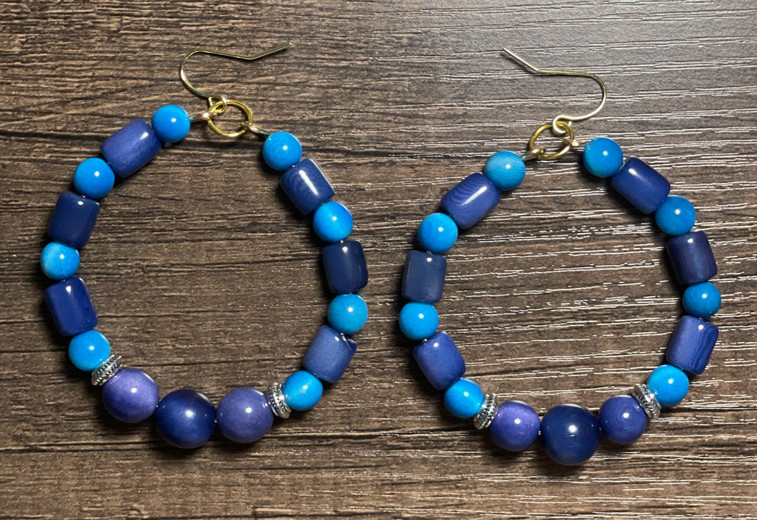 Blue and Turquoise Hoop Tagua Earrings