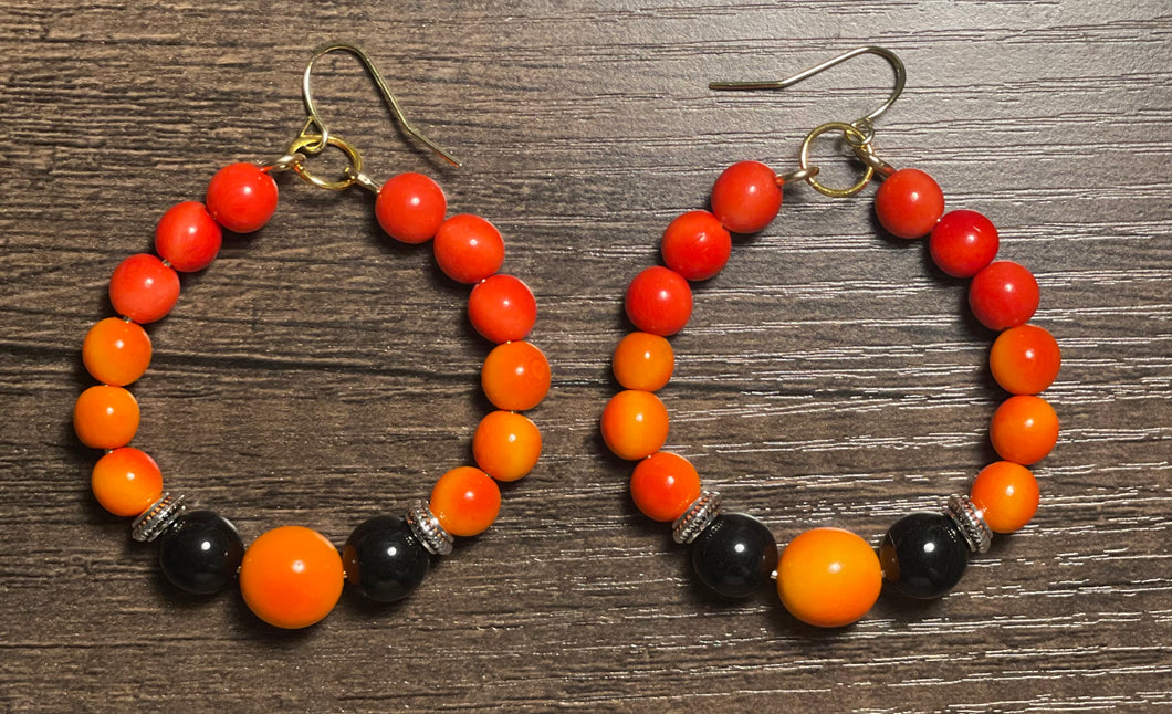 Orange and Black Hoop Tagua Earrings