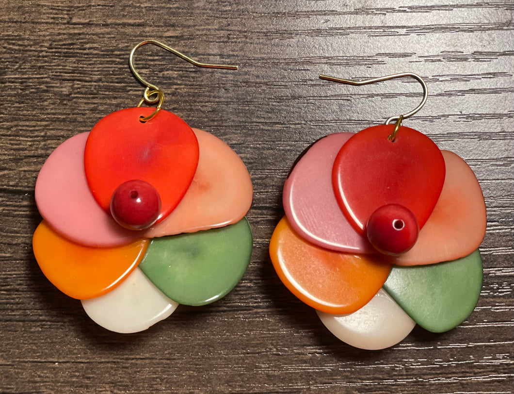 Multicolor Rose Tagua Earrings