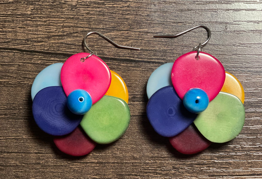 Multicolor Rose Tagua Earrings