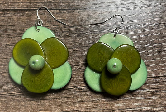 Green Rose Tagua Earrings