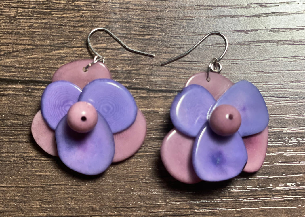 Purple Rose Tagua Earrings