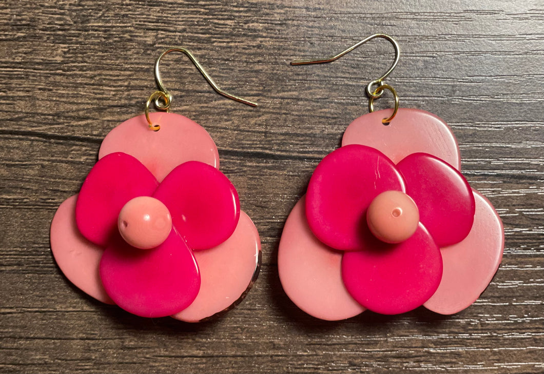 Pink Rose Tagua Earrings