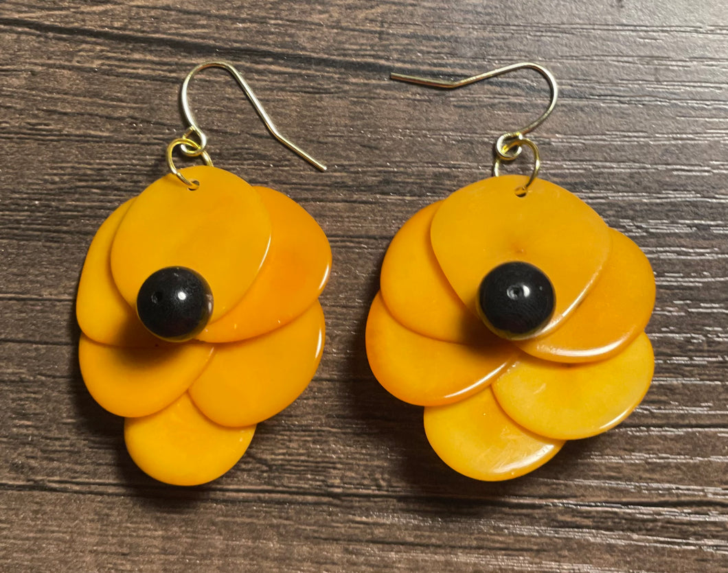 Yellow and Black Rose Tagua Earrings
