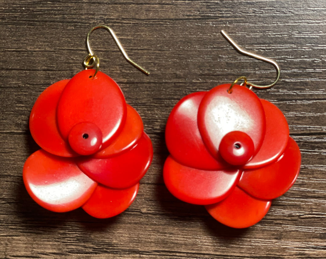 Red Rose Tagua Nut Earrings