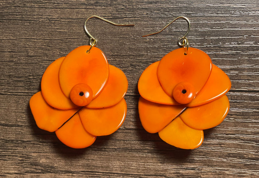 Orange Rose Tagua Nut Earrings