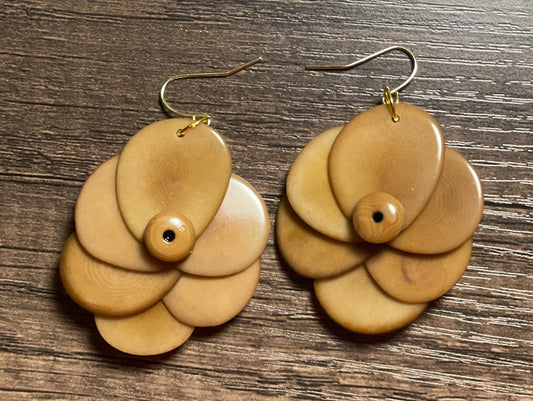 Light Brown Rose Tagua Nut Earrings