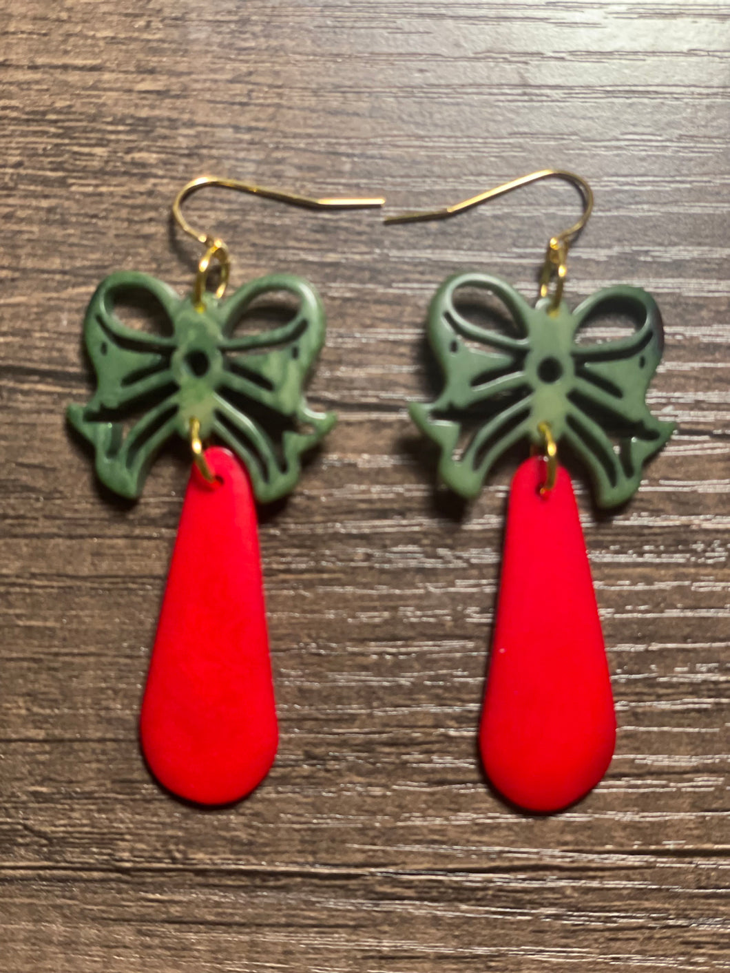 Green Christmas Bows Tagua Earrings