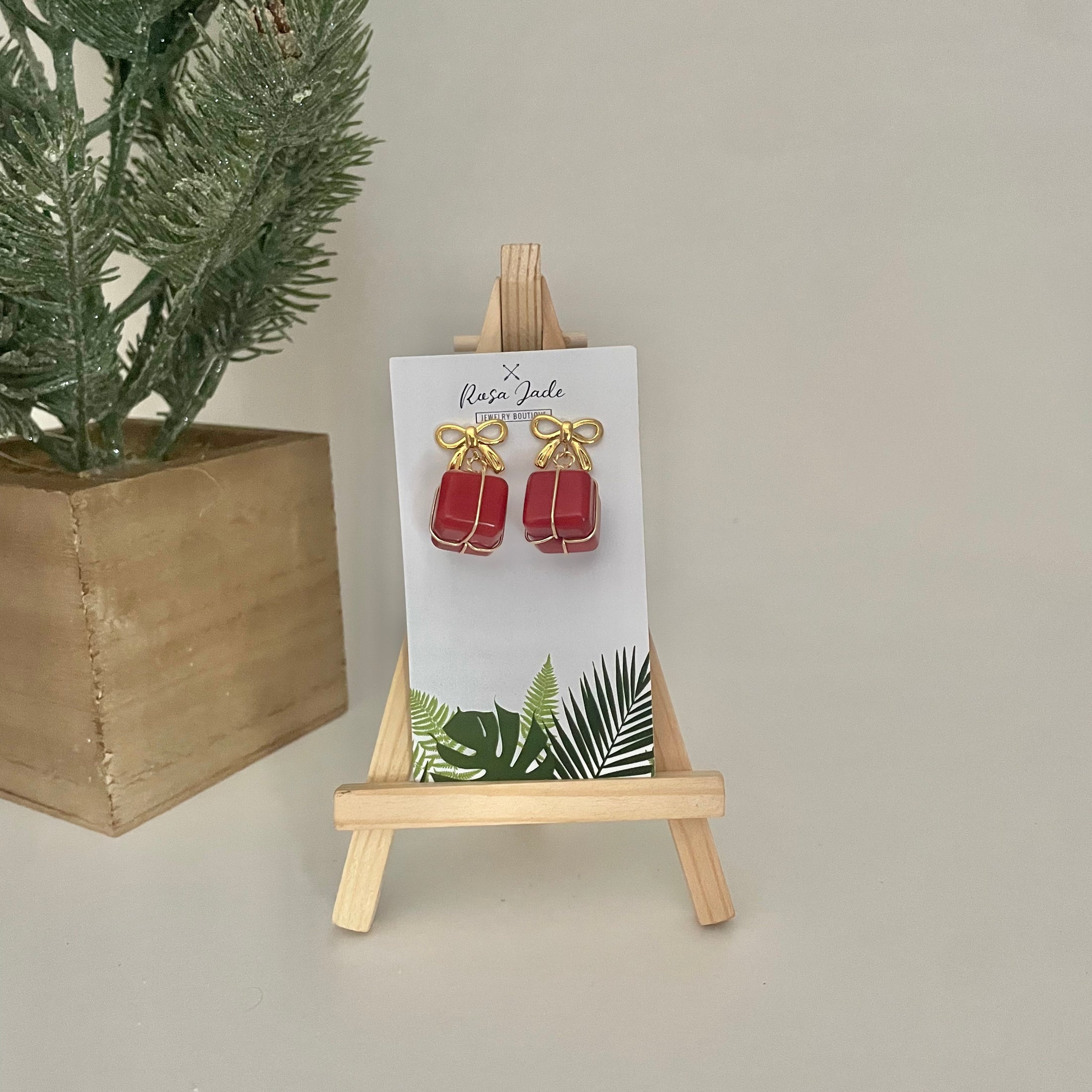 Red Christmas Presents Tagua Earrings