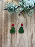 Load image into Gallery viewer, Tagua Nut Christmas Tree with Bows Earrings

