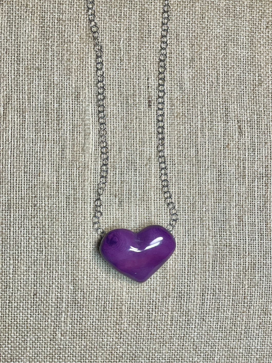 Purple 3D Heart Tagua Necklace