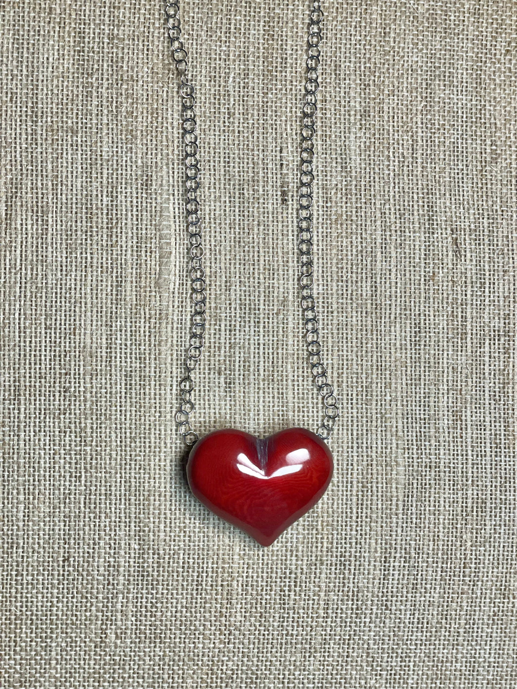 Dark Red 3D Tagua Heart Necklace