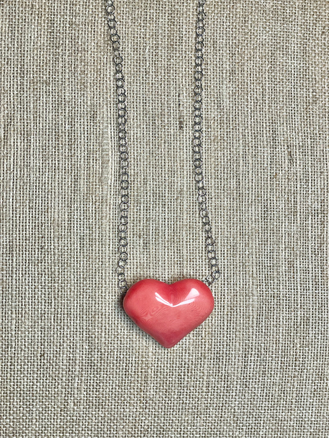Salmon 3D Tagua Heart Necklace