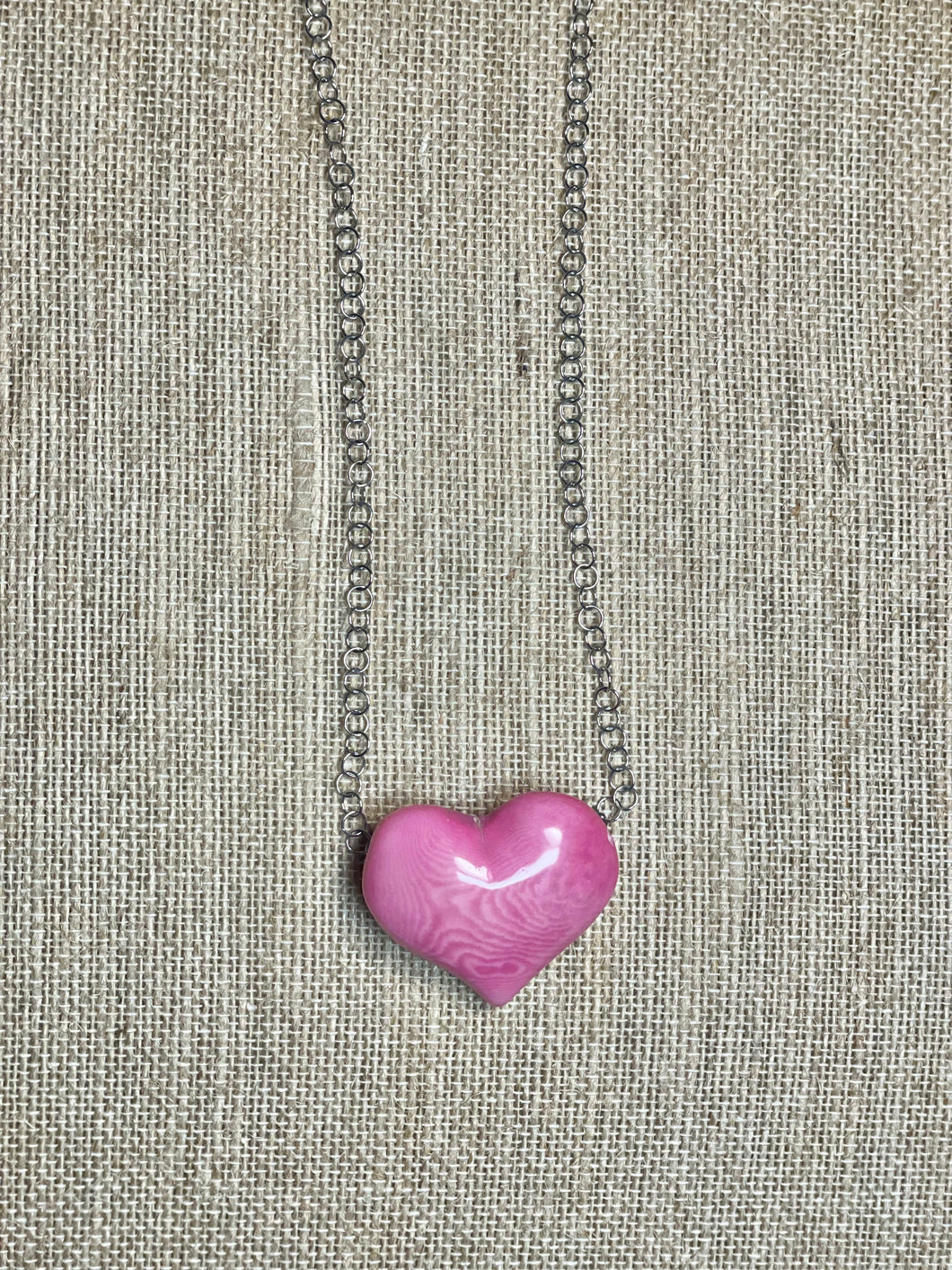 Pink 3D Tagua Heart Necklace