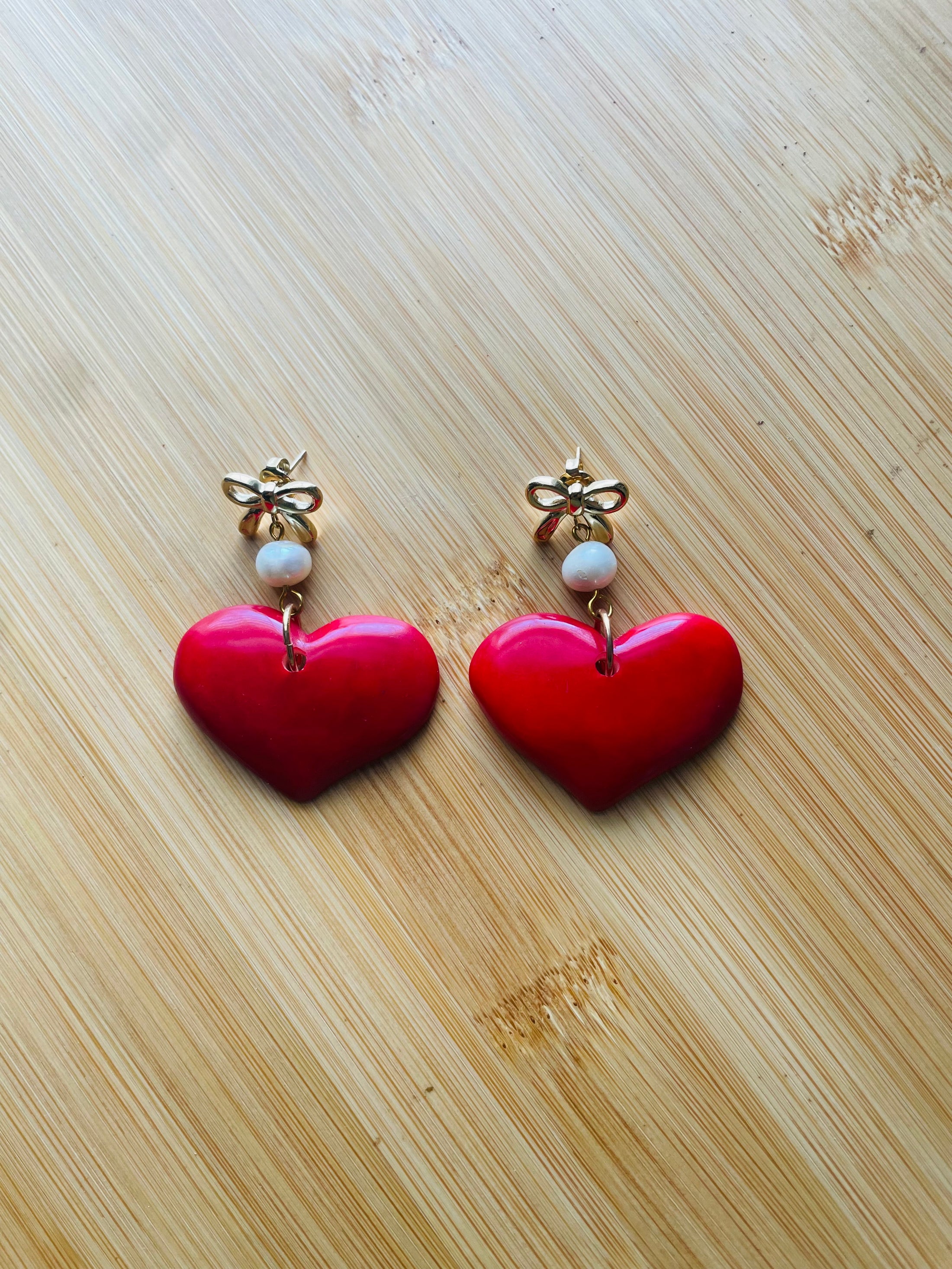 Heart Tagua Nut and Fresh Water Pearls Earrings