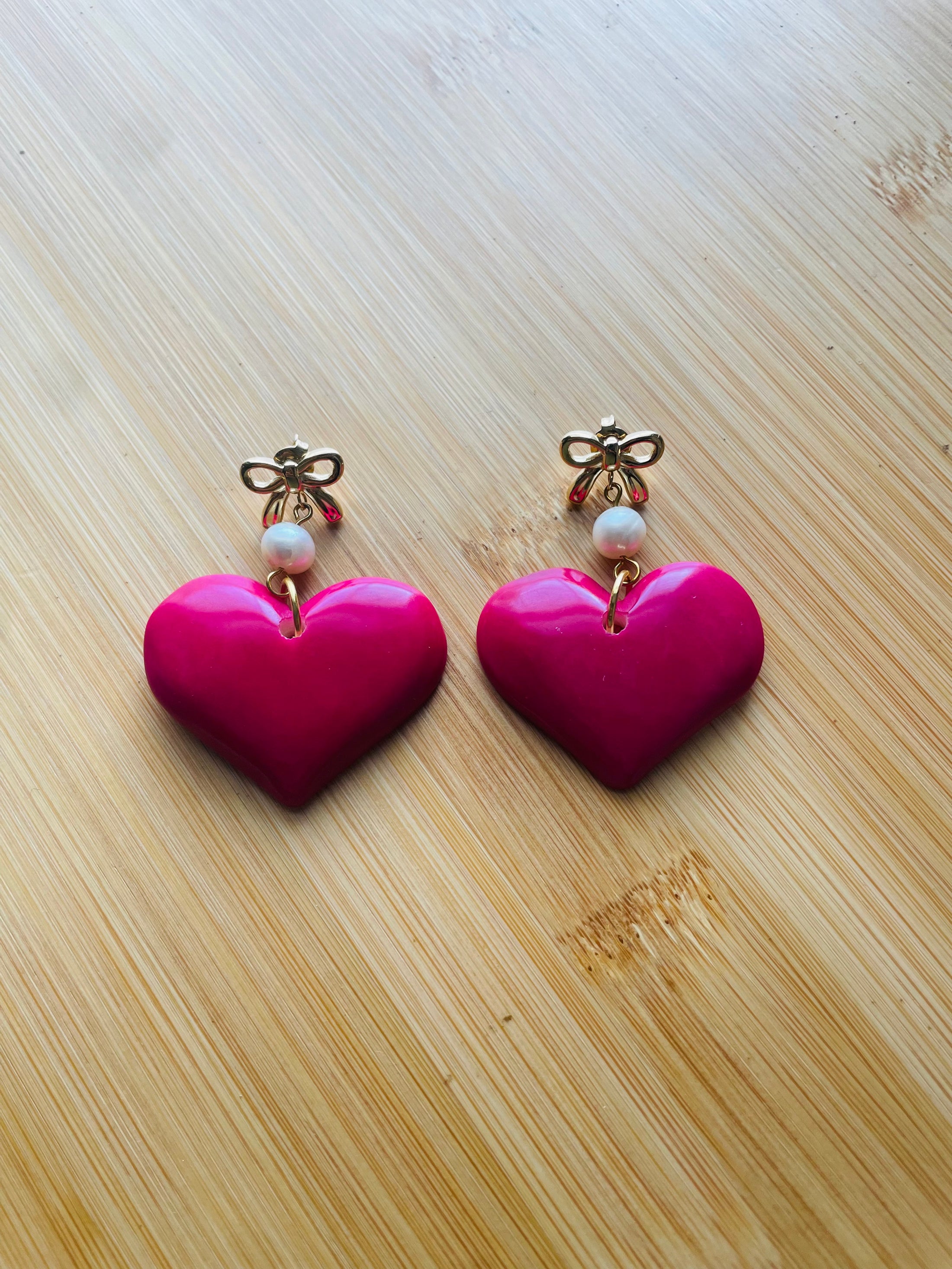 Heart Tagua Nut and Fresh Water Pearls Earrings