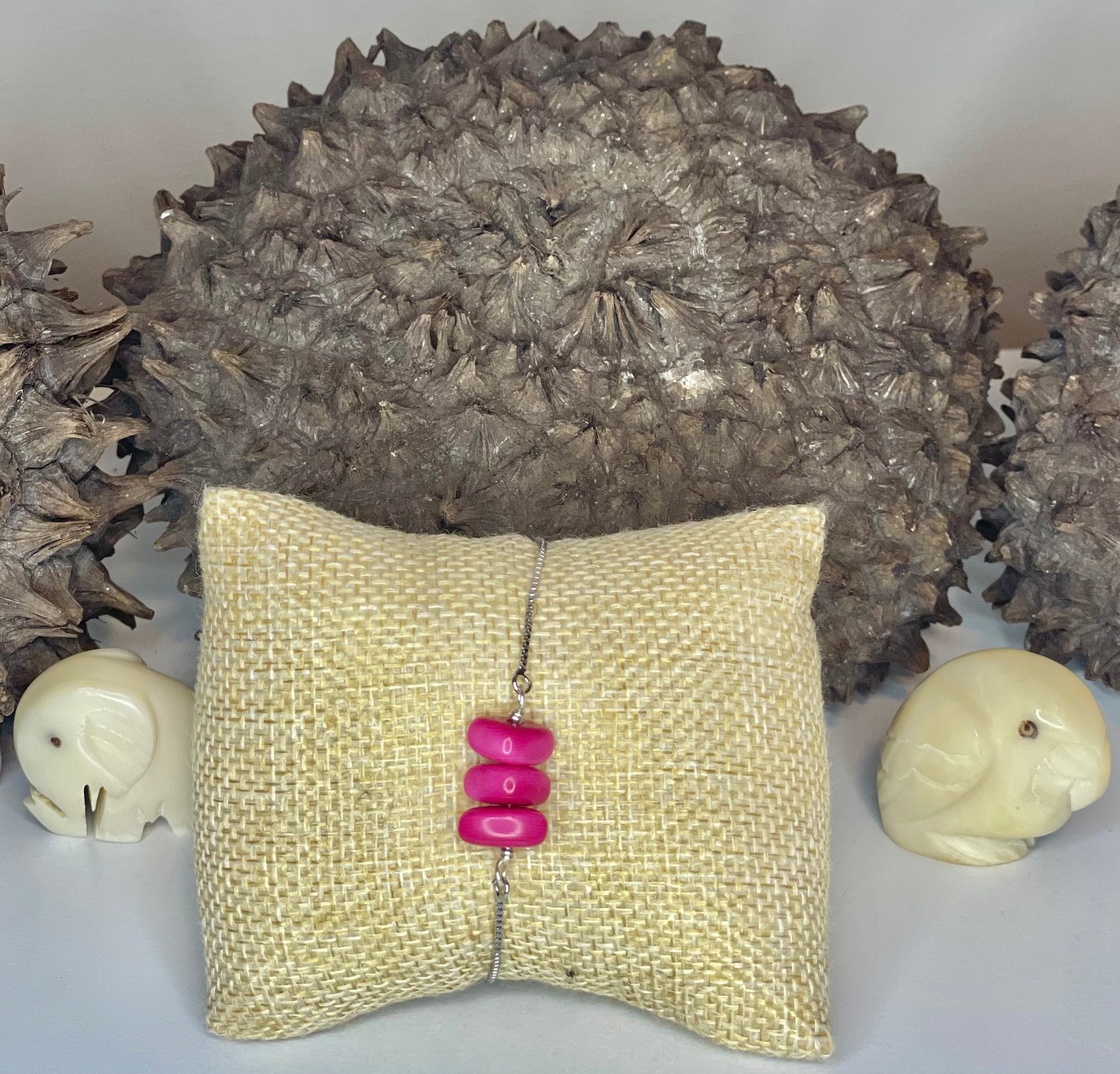 Hot Pink Tagua Adjustable Bracelet