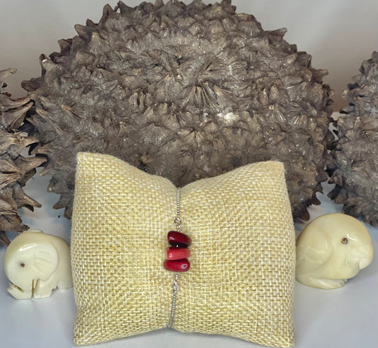 Maroon and Red Tagua Adjustable Bracelet