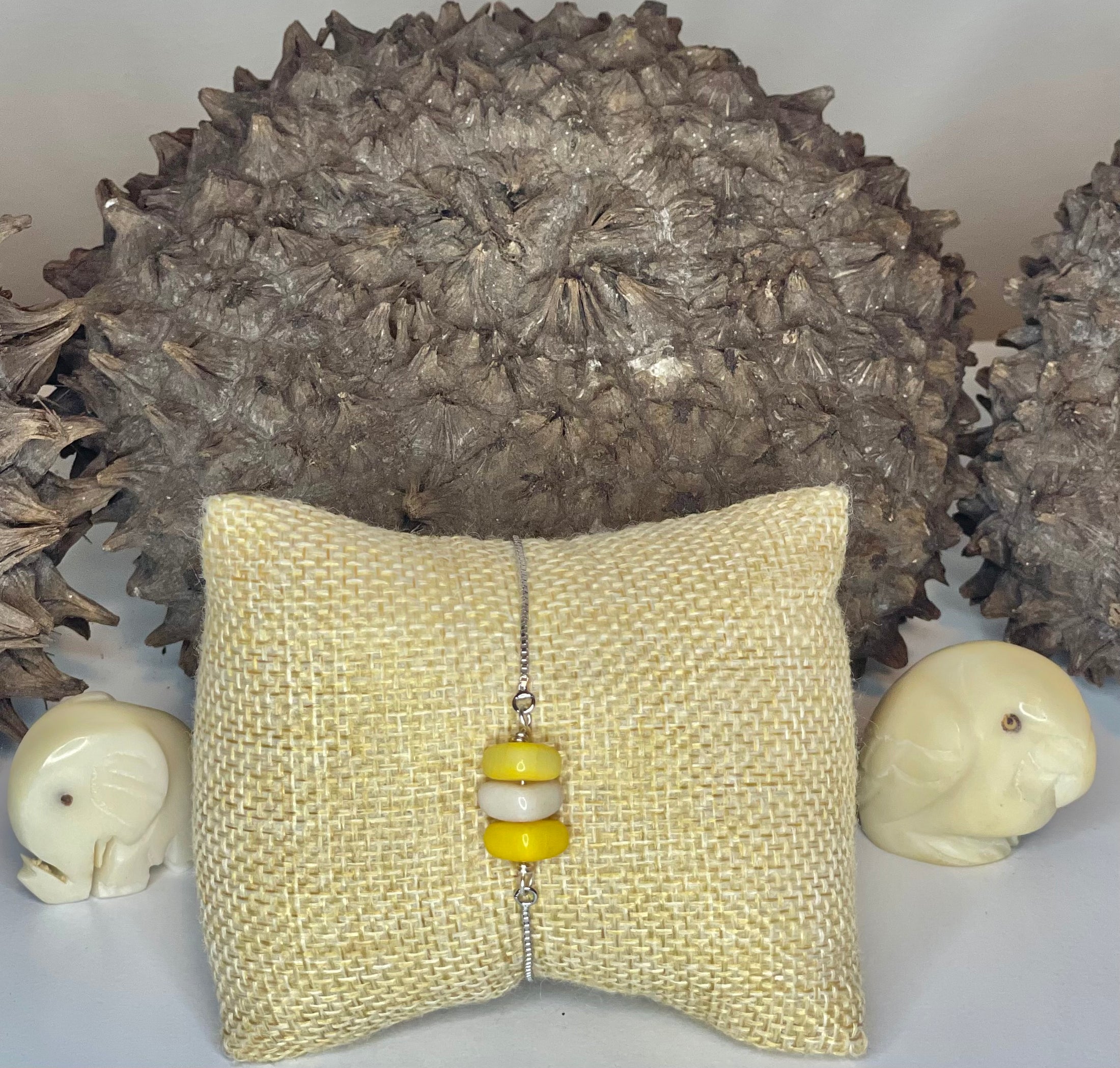 Yellow and White Tagua Adjustable Bracelet
