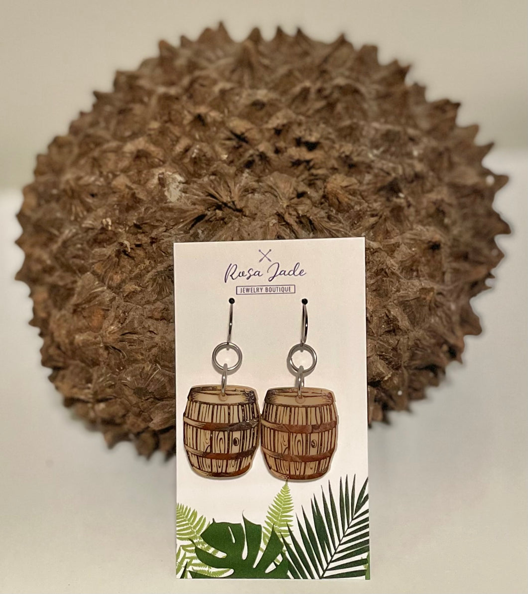 Carved Bourbon Whiskey Barrel Tagua Earrings