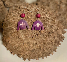 Load image into Gallery viewer, Purple Tagua Nut Jockey Silk Derby Earrings
