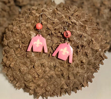 Load image into Gallery viewer, Light Pink Tagua Nut Jockey Silk Derby Earrings
