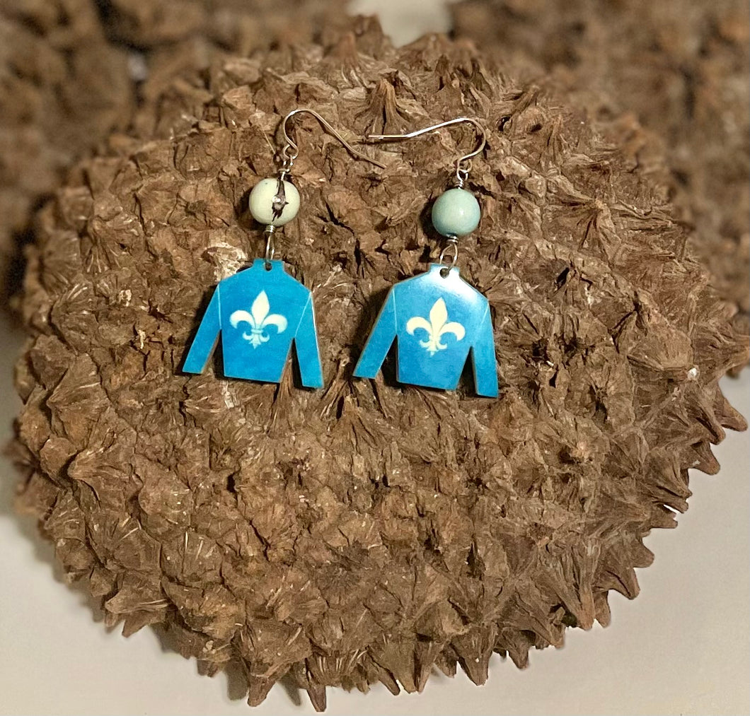 Turquoise Tagua Nut Jockey Silk Derby Earrings