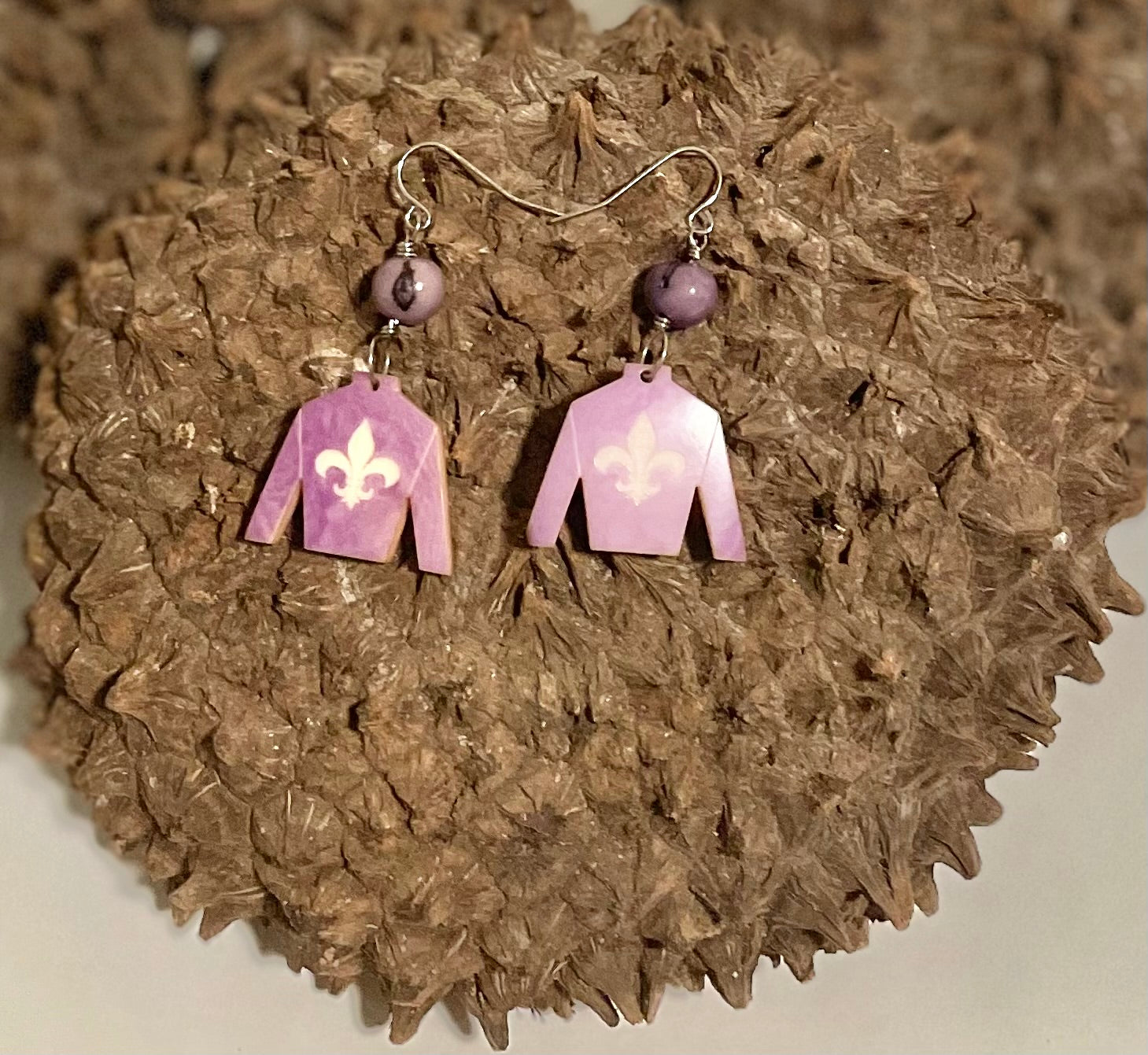 Light Purple Tagua Nut Jockey Silk Derby Earrings