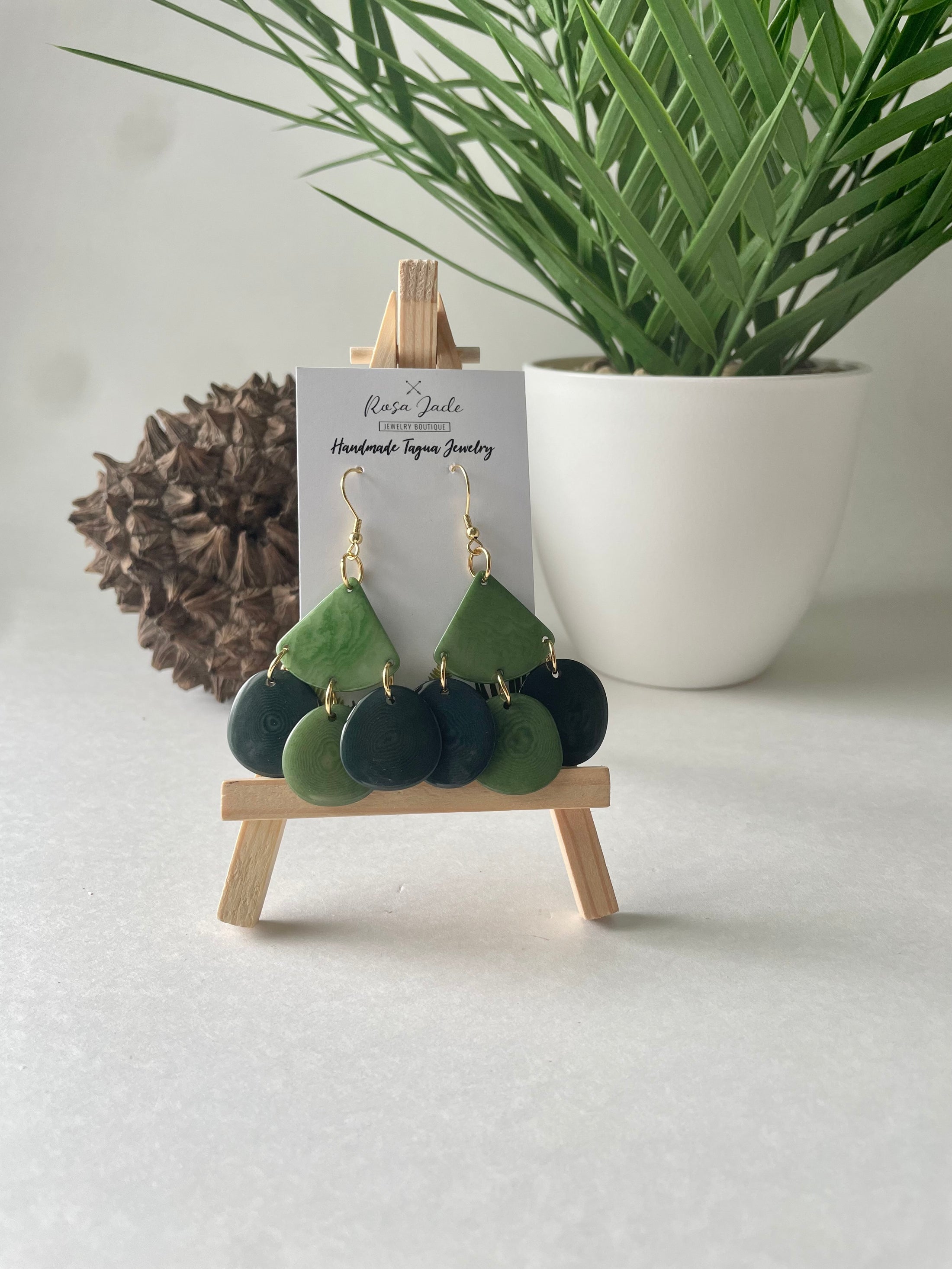 Handmade Green Tagua Nut Dangle Earrings – Eco-Friendly Boho Jewelry