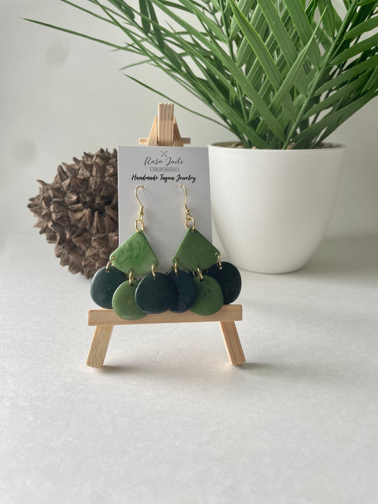 Handmade Green Tagua Nut Dangle Earrings – Eco-Friendly Boho Jewelry