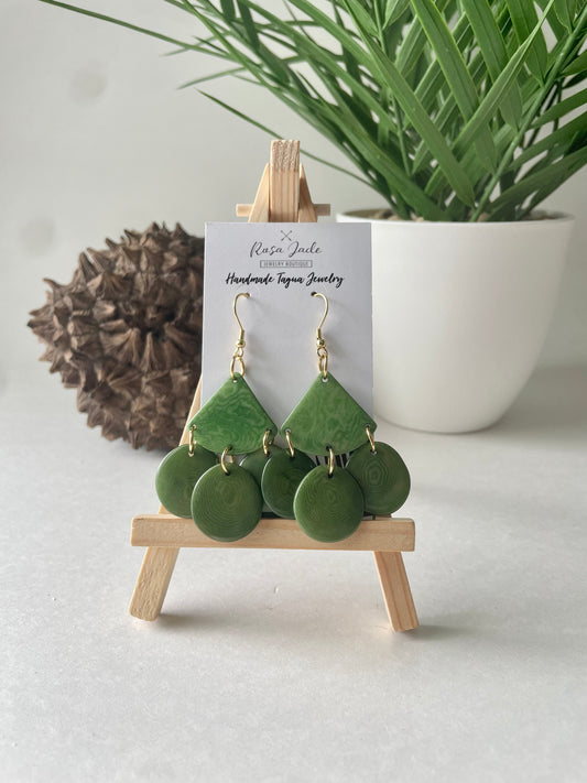 Handmade Green Tagua Nut Dangle Earrings – Eco-Friendly Boho Jewelry