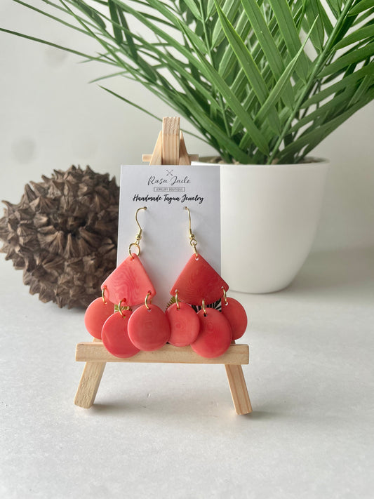 Handmade Coral & Blue Tagua Nut Statement Earrings – Sustainable Vegetable Ivory