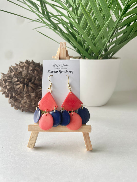 Handmade Coral & Blue Tagua Nut Statement Earrings – Sustainable Vegetable Ivory