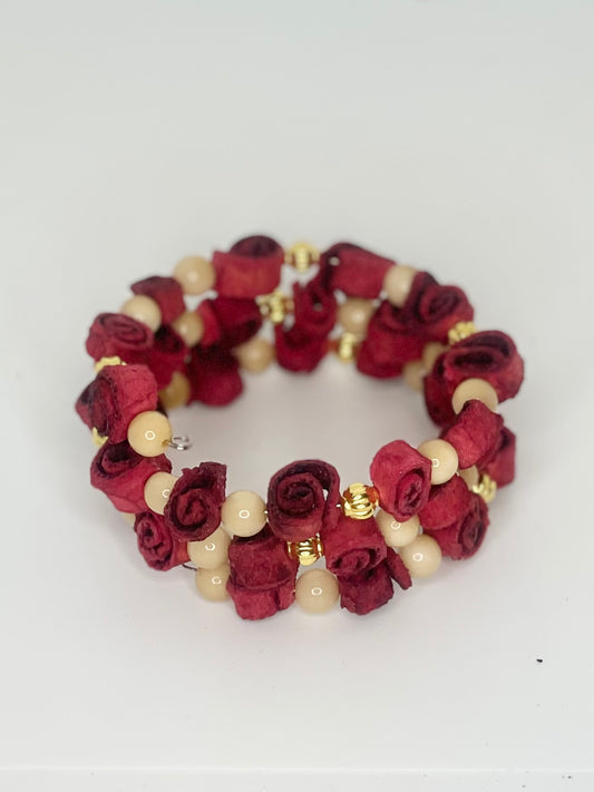 Ivory Tagua Bracelet with Orange Peel Flowers