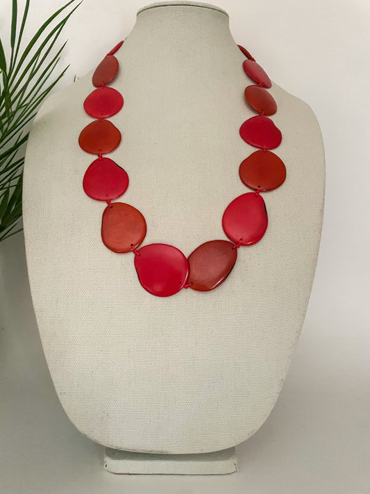 Orange and Coral Tagua Nut Long Necklace