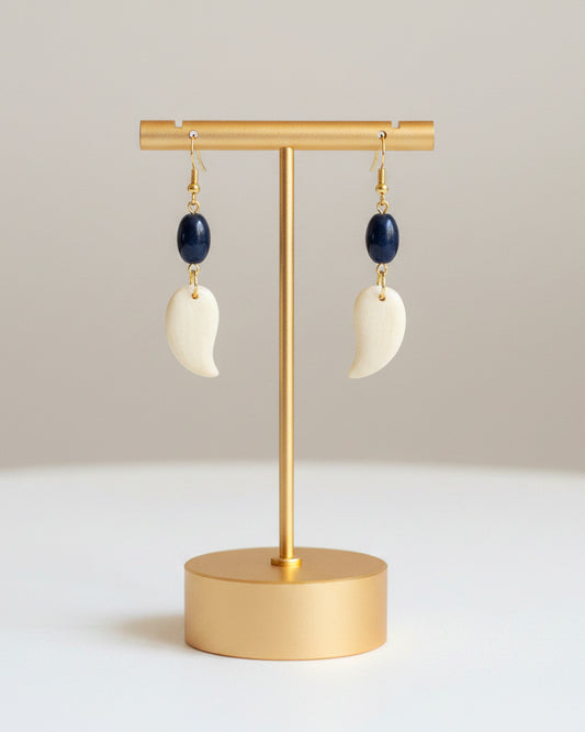 Ivory and Black Tagua Nut Earrings