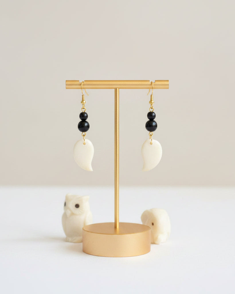 Ivory and Black Tagua Nut Earrings