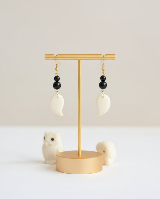 Ivory and Black Tagua Nut Earrings