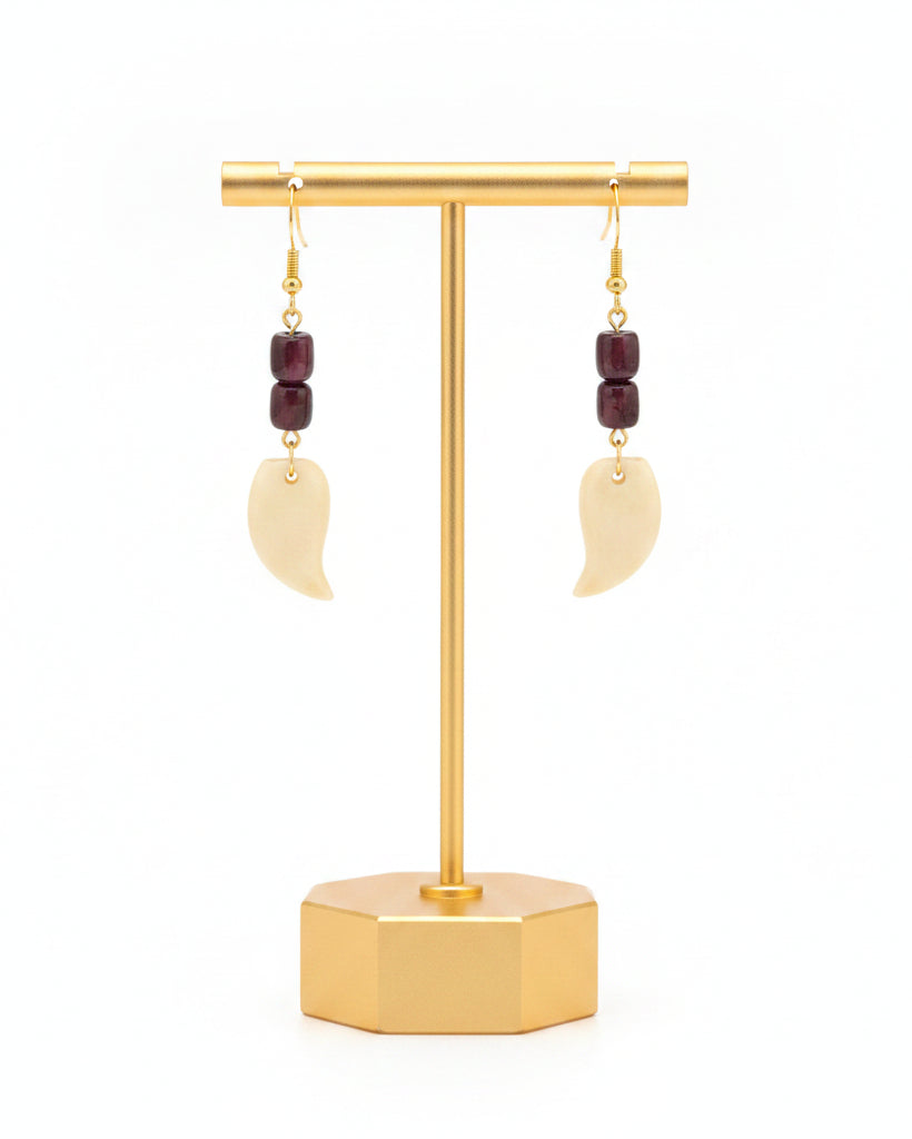Ivory and Maroon Tagua Nut Earrings