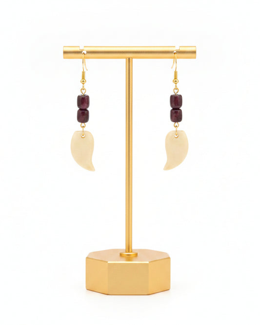 Ivory and Maroon Tagua Nut Earrings