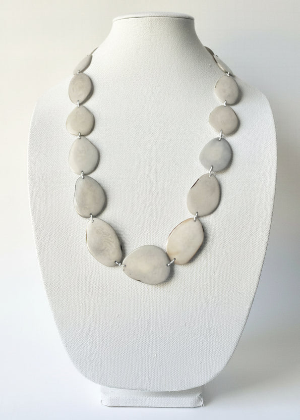 Light Gray Tagua Nut Long Necklace | Sustainable Handmade Jewelry