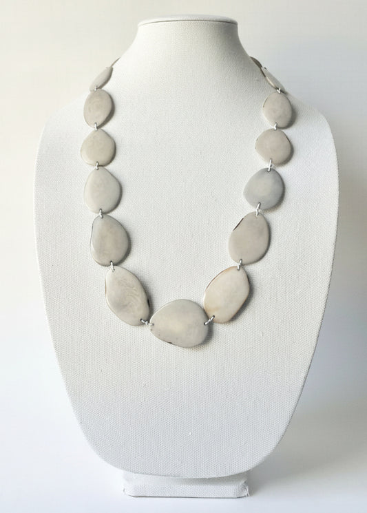 Light Gray Tagua Nut Long Necklace | Sustainable Handmade Jewelry