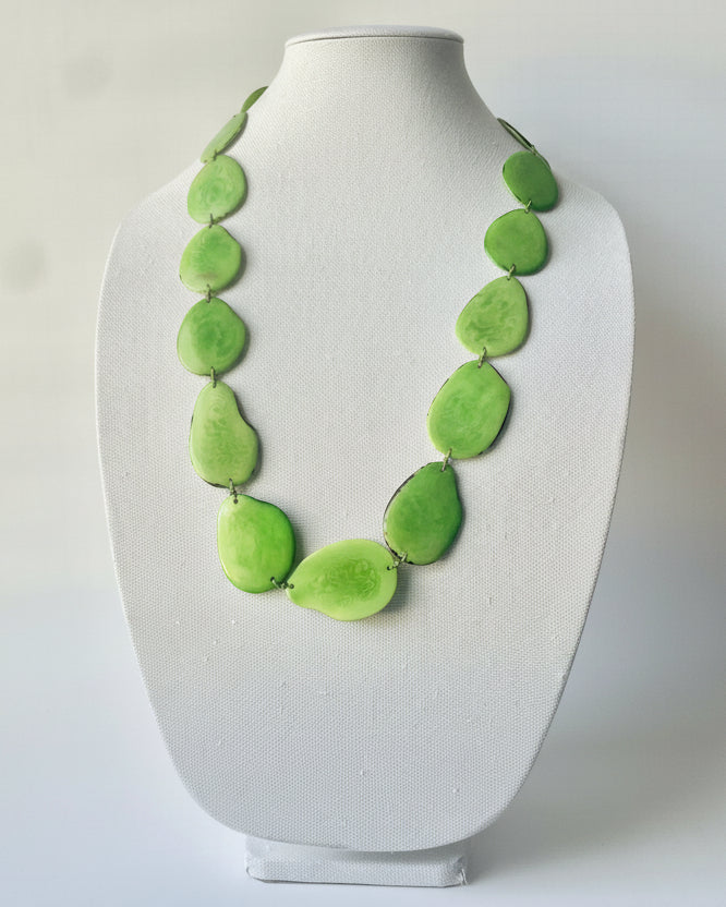 Light Green Tagua Nut Long Necklace – Sustainable Handmade Jewelry