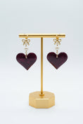 Load image into Gallery viewer, Maroon Heart Tagua Nut & Pearl Earrings | Sustainable Handmade Jewelry
